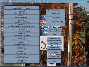 Maine Menu of the State of Maine CDL Test Prep software.